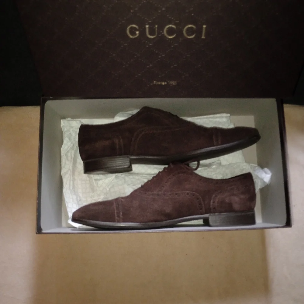 IOB Gucci Bamboo Accent Suede Brogues Men's Size: 9 - Picture 5 of 15